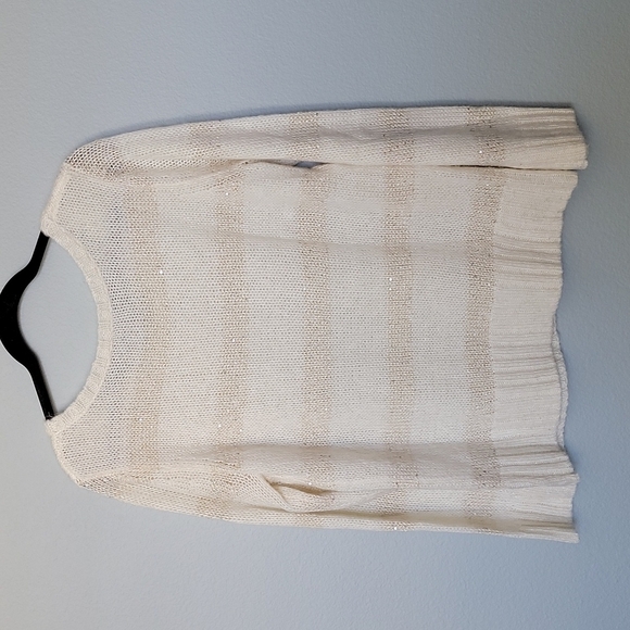 Apt 9 cream knit fuzzy sequin striped sweater XL - Picture 5 of 7